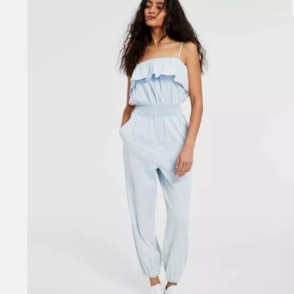 Tommy Hilfiger jeans chambray ruffled sleeveless jumpsuit - Picture 1 of 10
